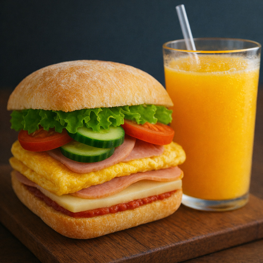 Omlet Sandviç + Taze Portakal Suyu