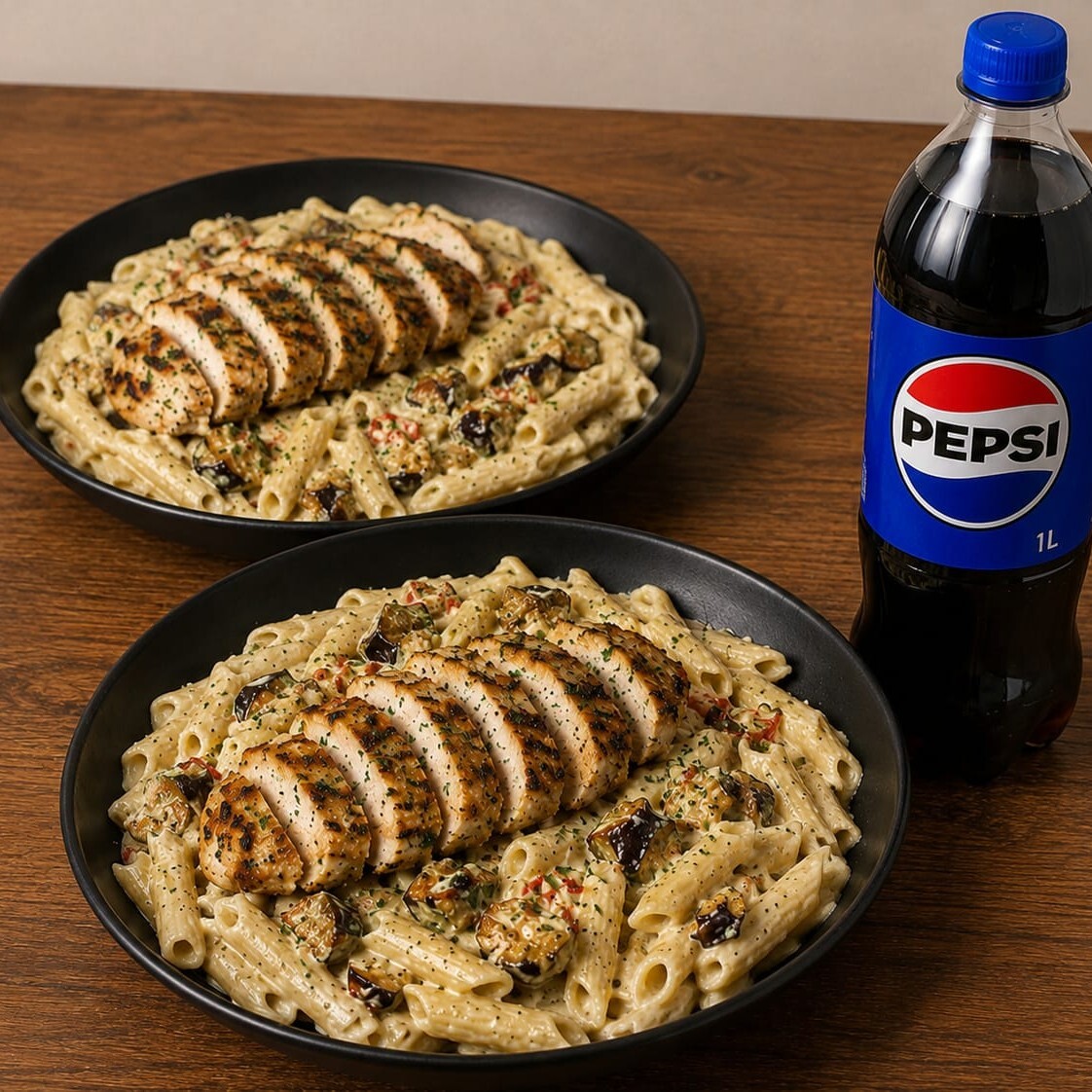 2 Adet Köz Patlıcanlı Tavuklu Penne +İçecek (1 lt)