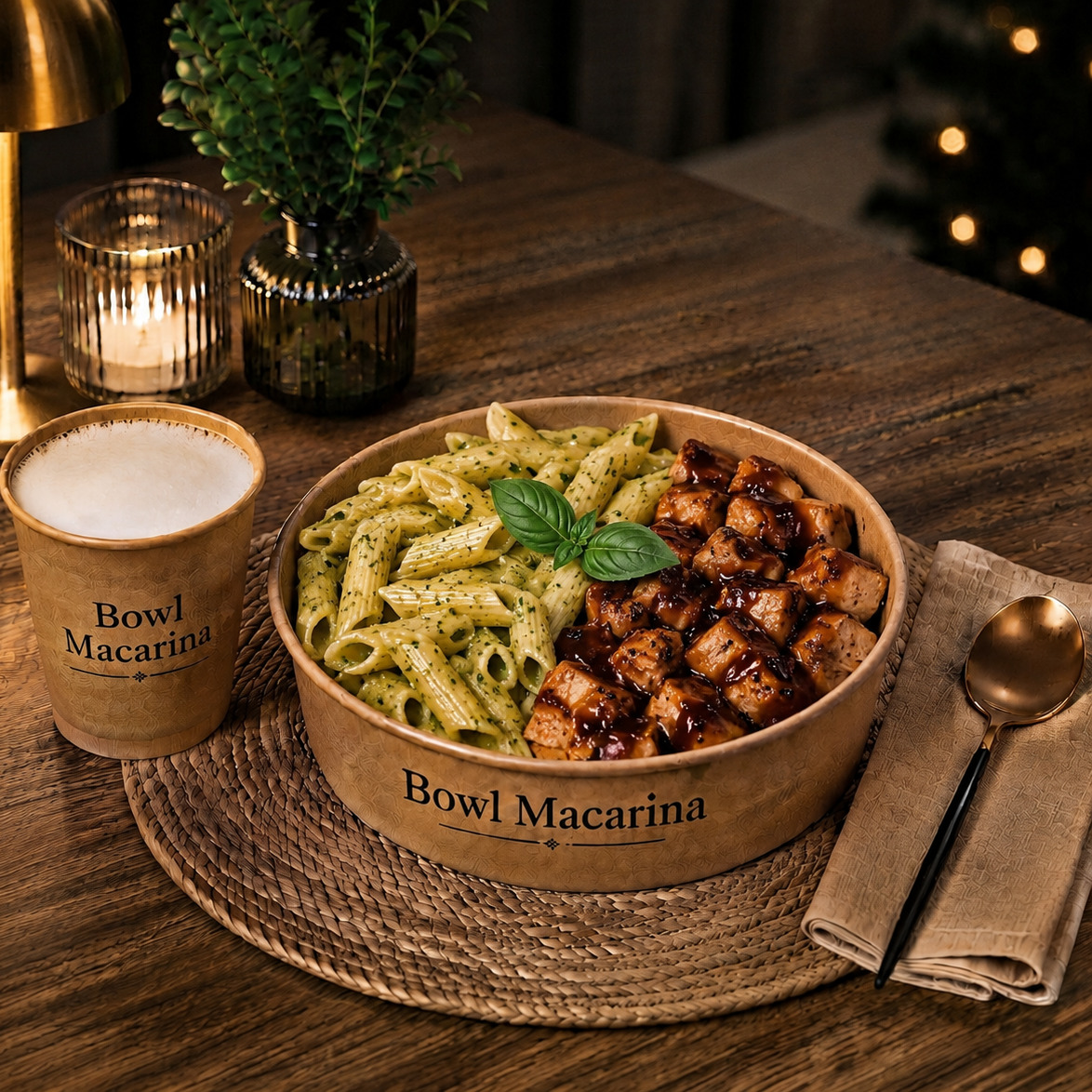 XXL Bowl Fesleğenli Makarna & Barbekü Soslu Tavuk + Ayran