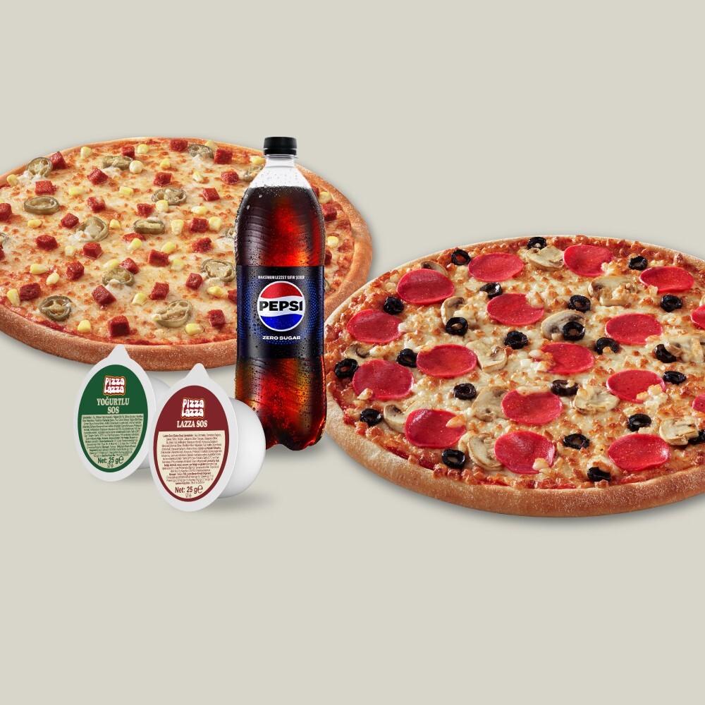 2 Adet Orta Boy Pizza + Pepsi Zero Sugar (1L.)