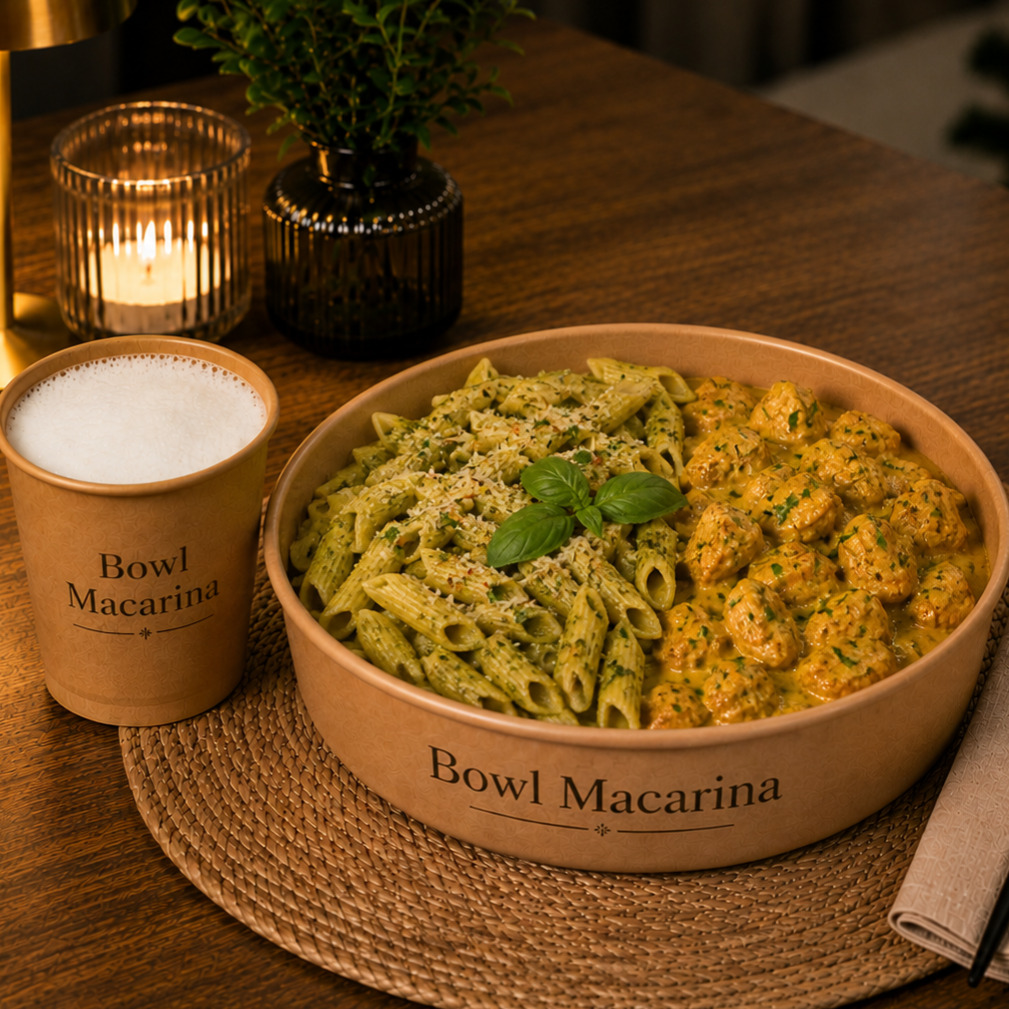 XXL Bowl Fesleğenli Makarna & Köri Soslu Tavuk + Ayran