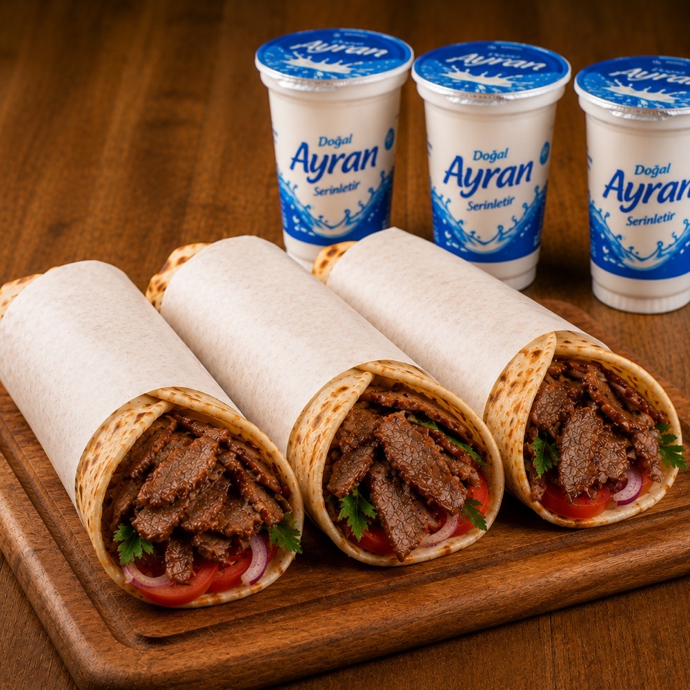3'lü Et Dürüm + Ayran Menü