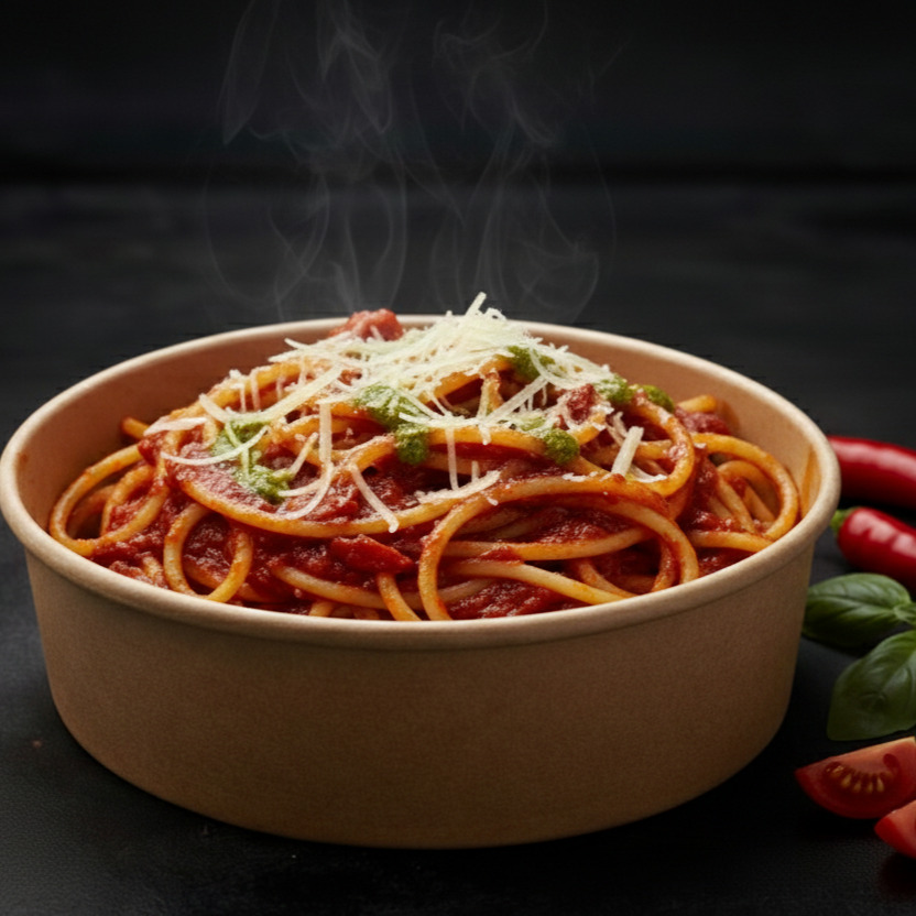 Çanak’ta Arrabbiata Piccante Spaghetti(Çanak’ta Ateşli Arabiatta)
