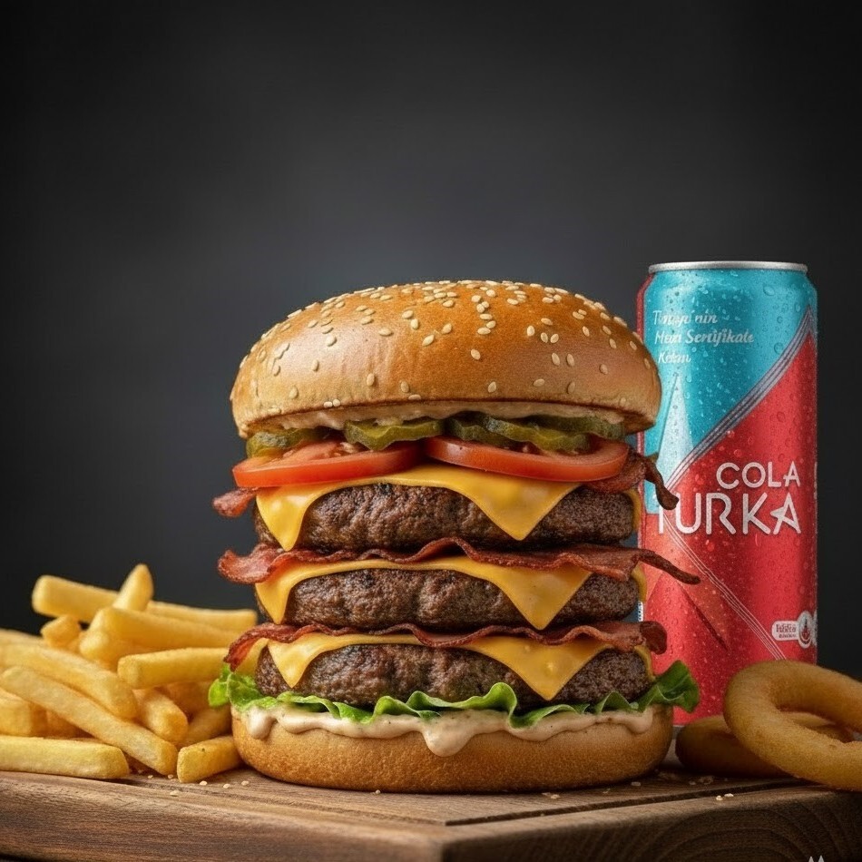 Triple Burger + içecek + patates