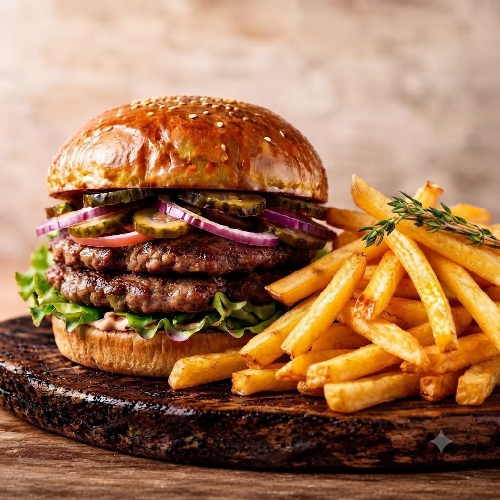 Double Smash Burger & Patates Kızartması +Coca Cola 330 ml
