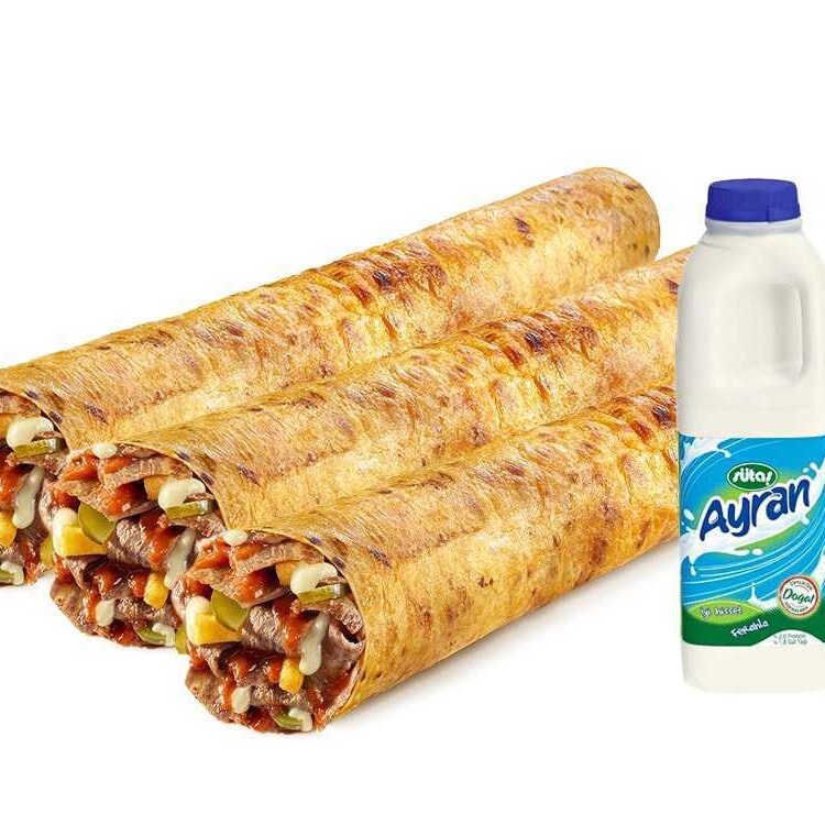3'lü Et Döner Mega Dürüm (45 Cm) Menü