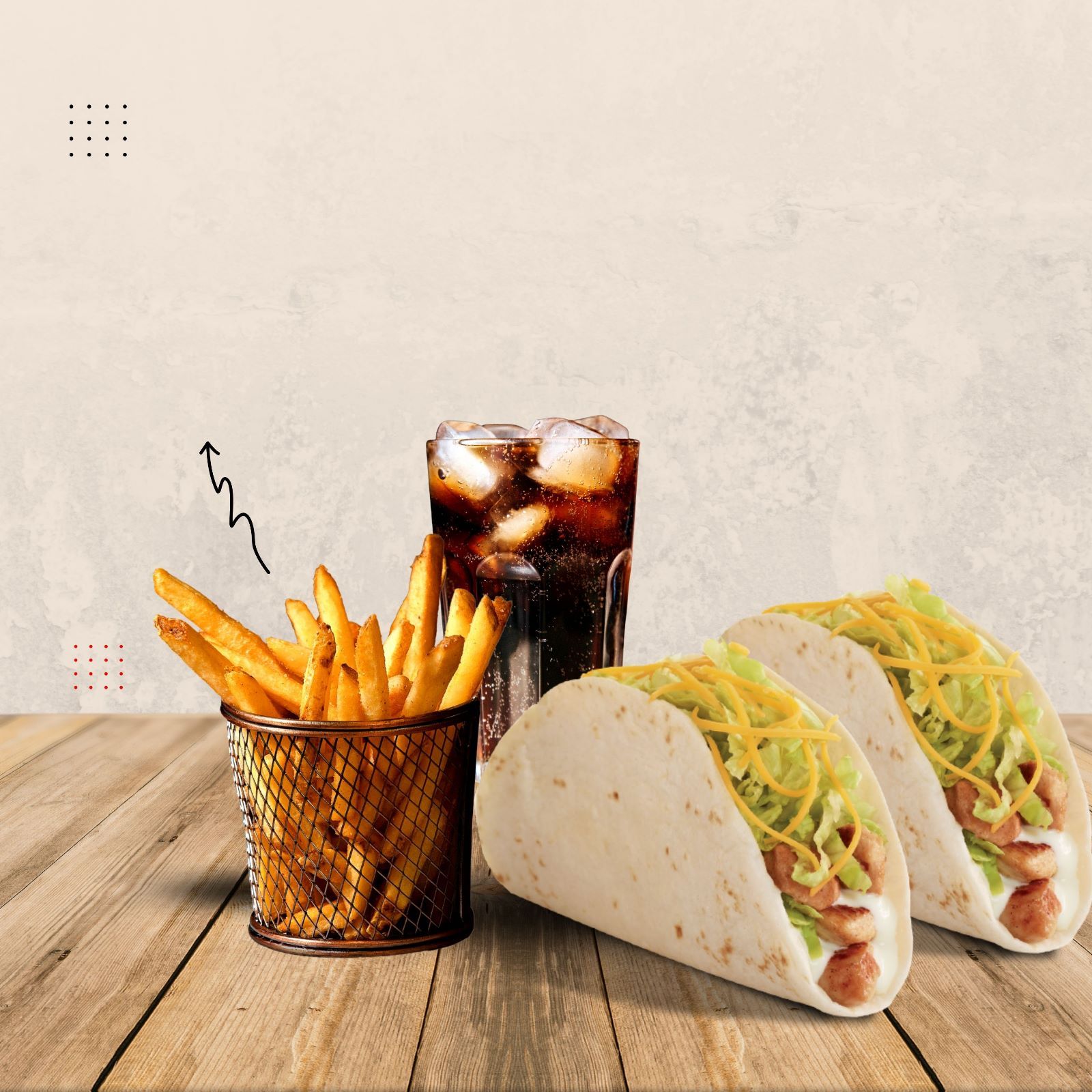 2 Tavuk Taco + Litrelik İçecek + Patates Kızartması