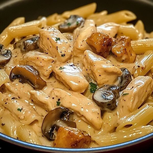 Kremalı Tavuklu ve Mantarlı Penne