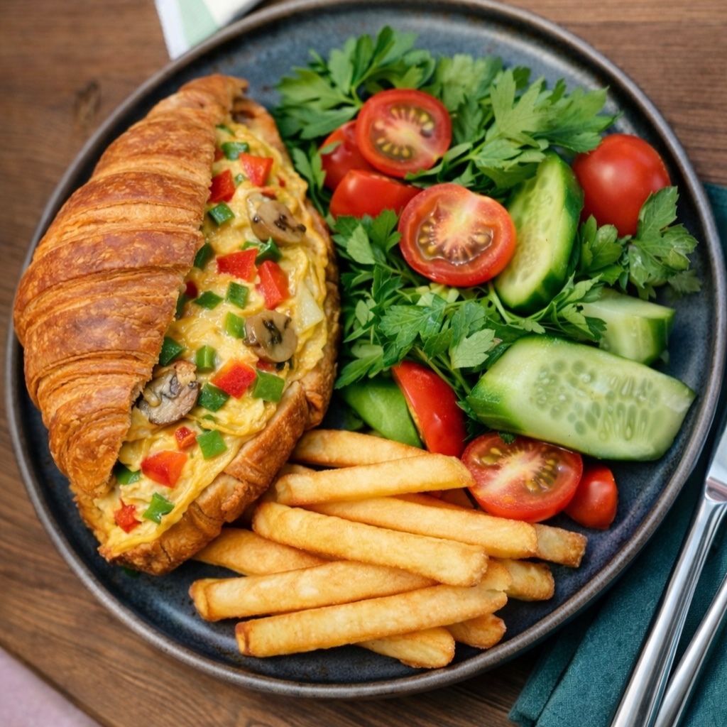 Sebzeli Omletli Kruvasan Tabağı