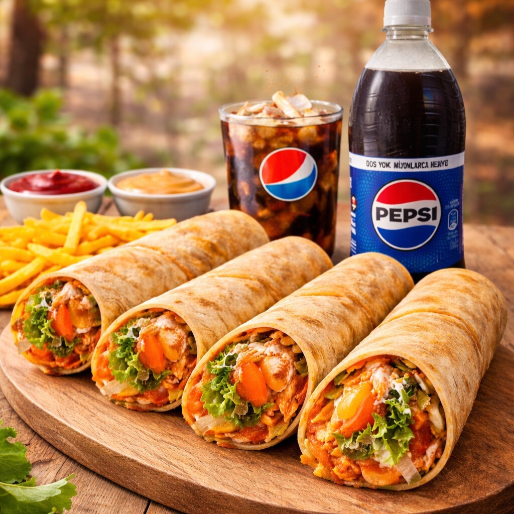 3'lü Hatay Soslu Dürüm Menü Patates + 1 Lt Kola