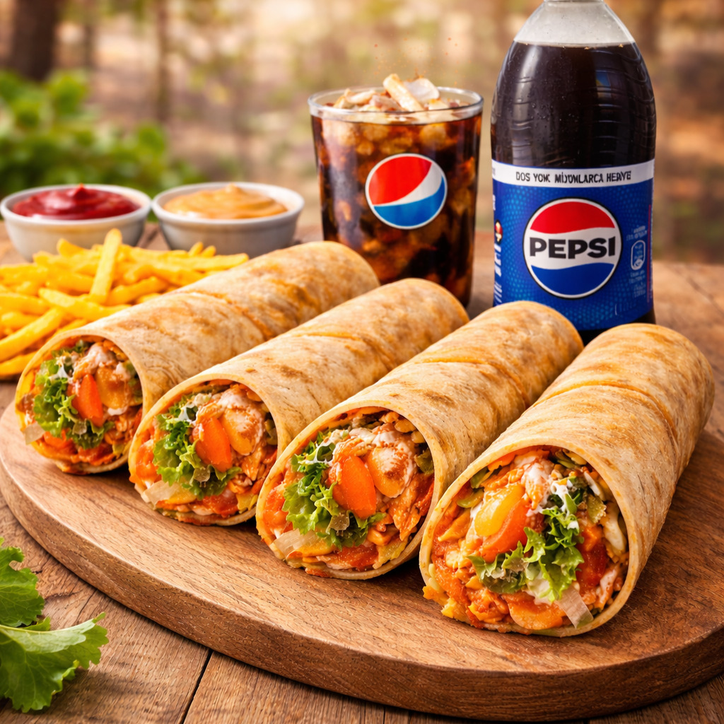 4'lü Hatay Soslu Dürüm Menü Patates + 1 Lt Kola
