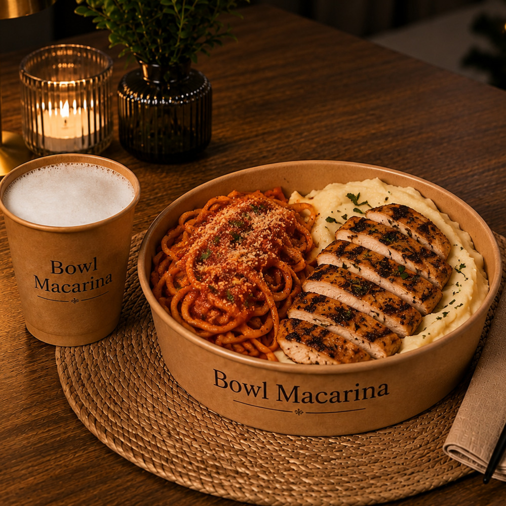XXL Bowl Soslu Spagetti & Izgara Tavuk (Püreli) + Ayran