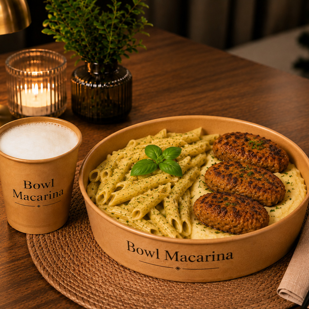 XXL Bowl Fesleğenli Makarna & Püreli Kadınbudu Köfte + Ayran