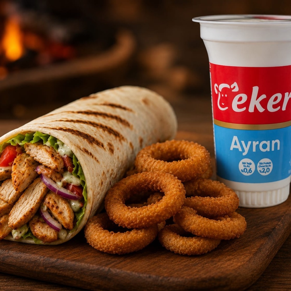 Eco Menü Hatay Usulü Tavuk Dürüm(100gr)+Sogan Halkası+Ayran(170ml)