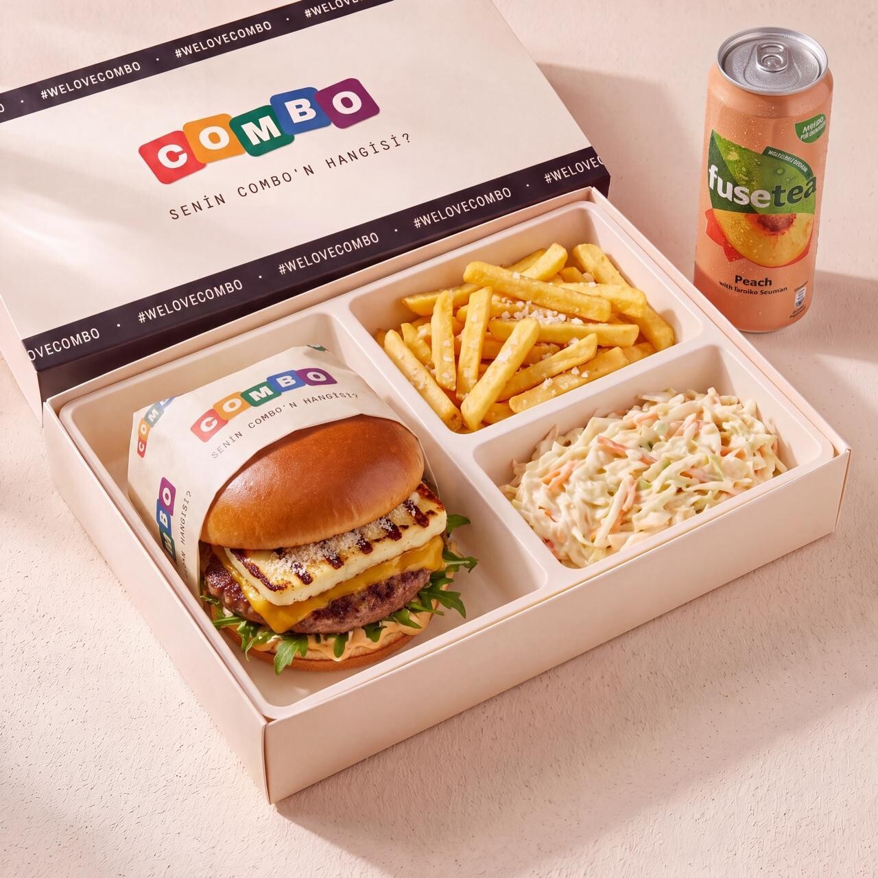 3 Peynirli Burger Menü + 1 Kutu İçecek