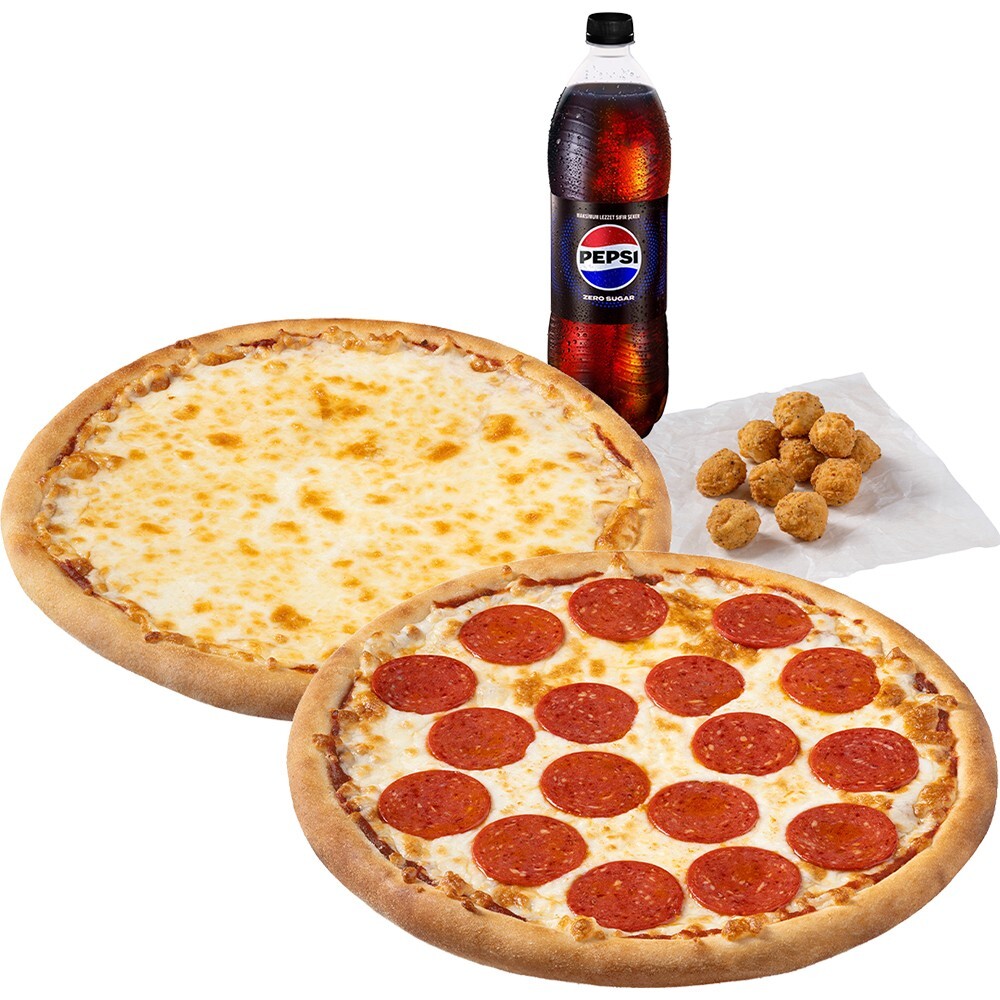 2 Büyük Boy Pizza + 1 (L.) İçecek + 10'lu Çıtır Tavuk