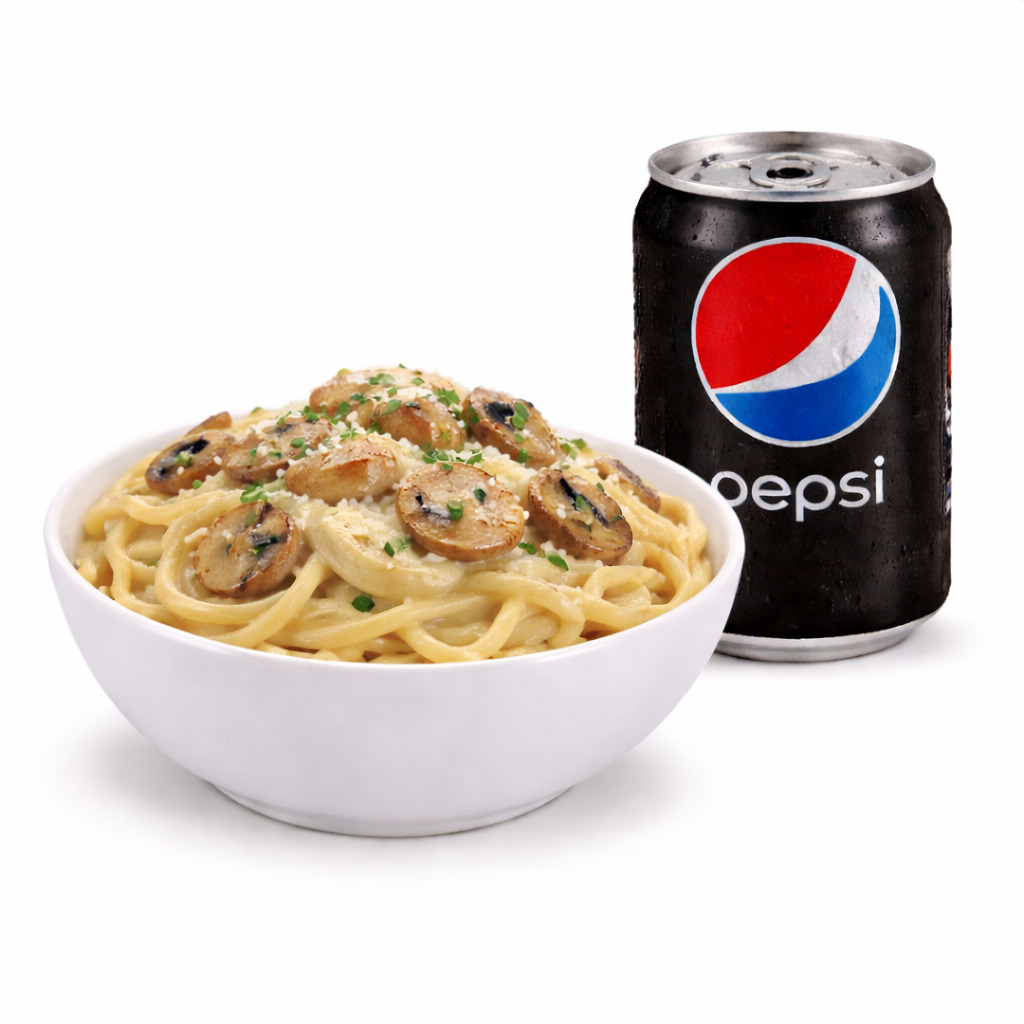 Fetucini Funghi & Pepsi Max (33 cl)