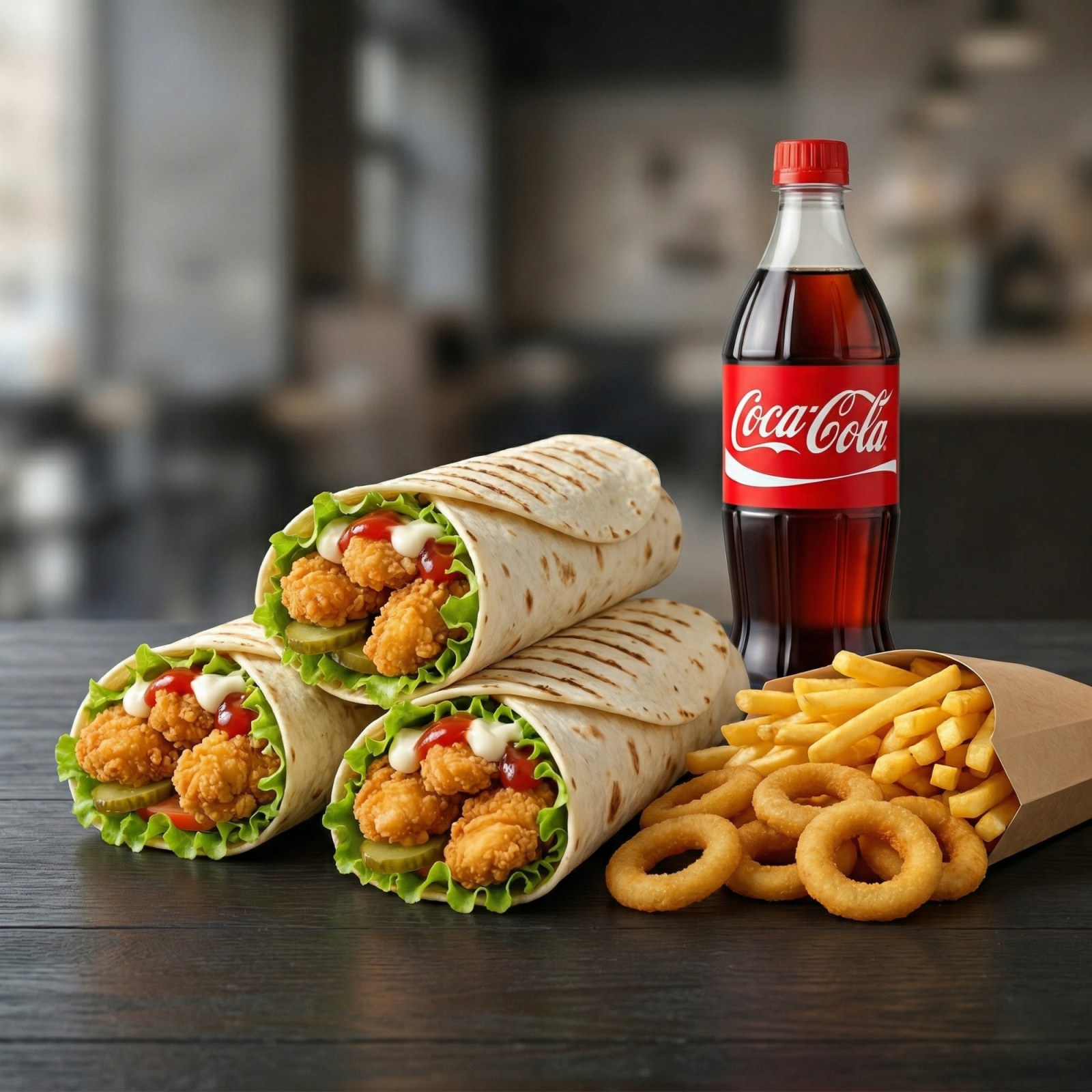 3'lü Çıtır Tavuk Dürüm Menü -Triple Crispy Chicken Wrap Menu