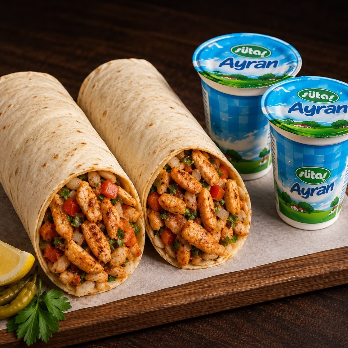 Tavuk Tantuni (2 Adet dürüm + 2 Adet Ayran 175 ml )