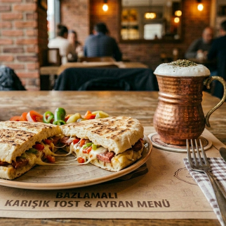 Bazlamalı Karışık Tost ve Ayran