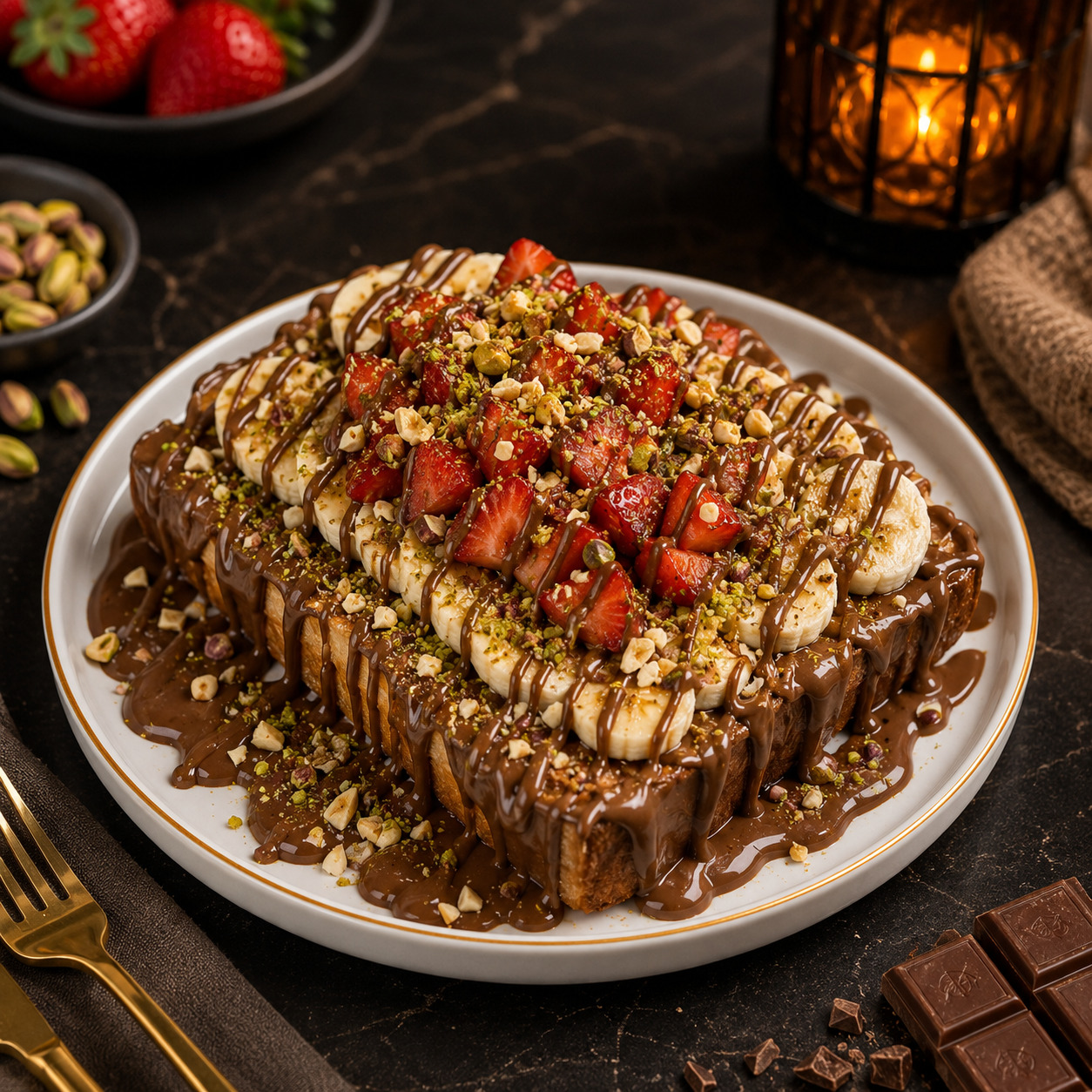Çikolatalı Muzlu Çilekli Waffle