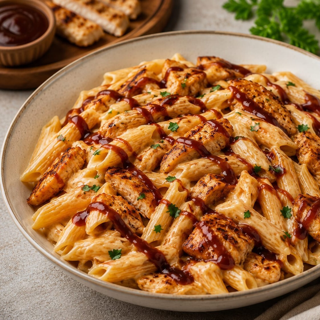 Tavuk Kremalı Barbekü Soslu Penne Makarna
