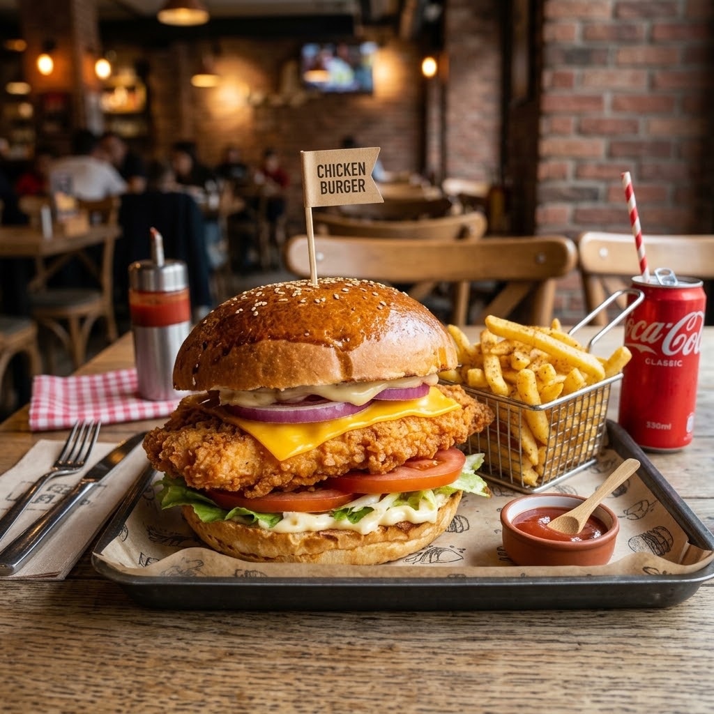 Chicken Burger & Patates & İçecek