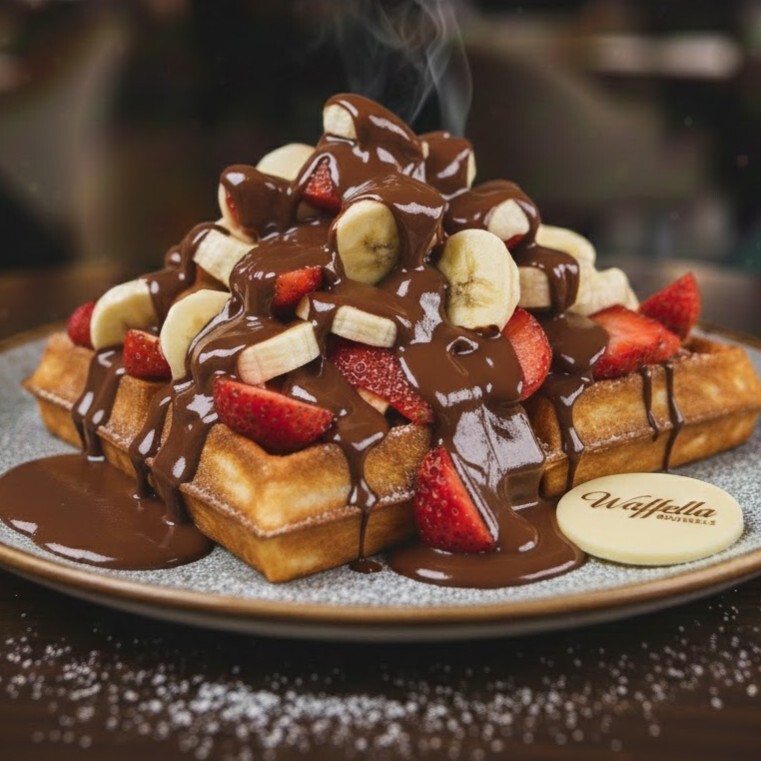 Çikolata/Beyaz Şöleni Waffle (Çilek/Muz/Çikolata Sosu/Beyaz Sos)