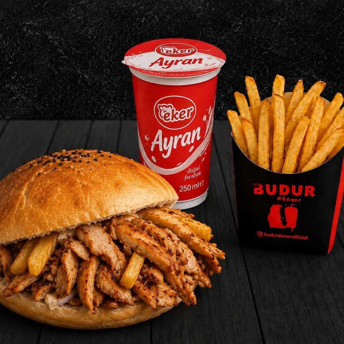Menü Budur Tombik Döner (100 gr)- patates- ayran