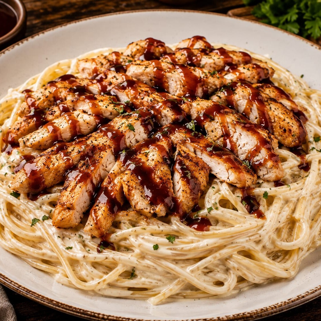 Barbekü Soslu Tavuklu Spagetti