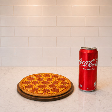 Orta Boy Sucuk Mısır Pizza & Kutu İçecek (330 ml)