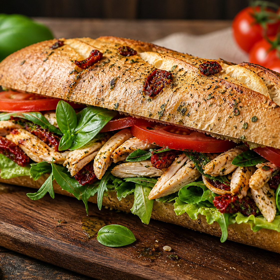 Ciabatta Ekmeğine Tavuklu Sıcak Sandviç