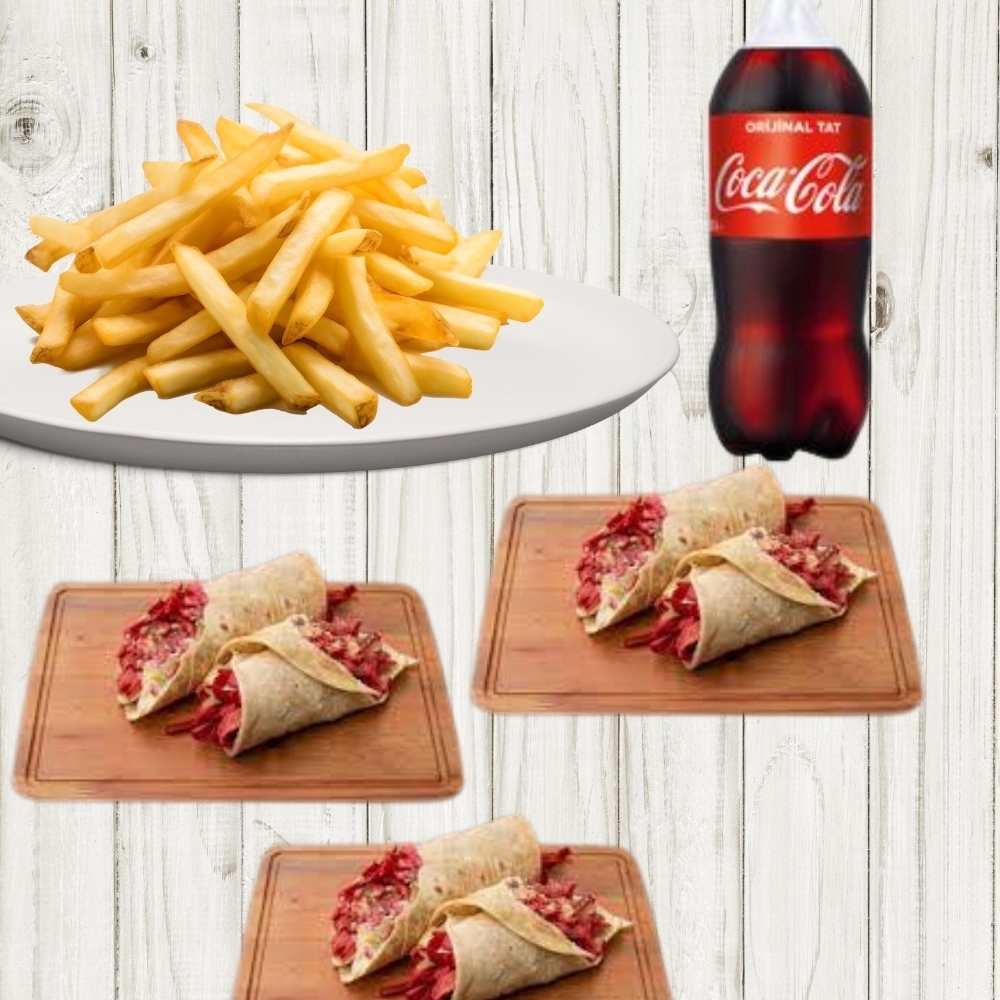 3 Duble Eritme Kaşarlı Dürüm Menü