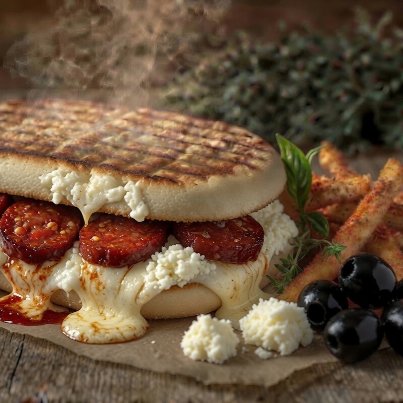 Tulum Peynirli Dana Sucuklu Bazlama Tost & Patates Kızartması
