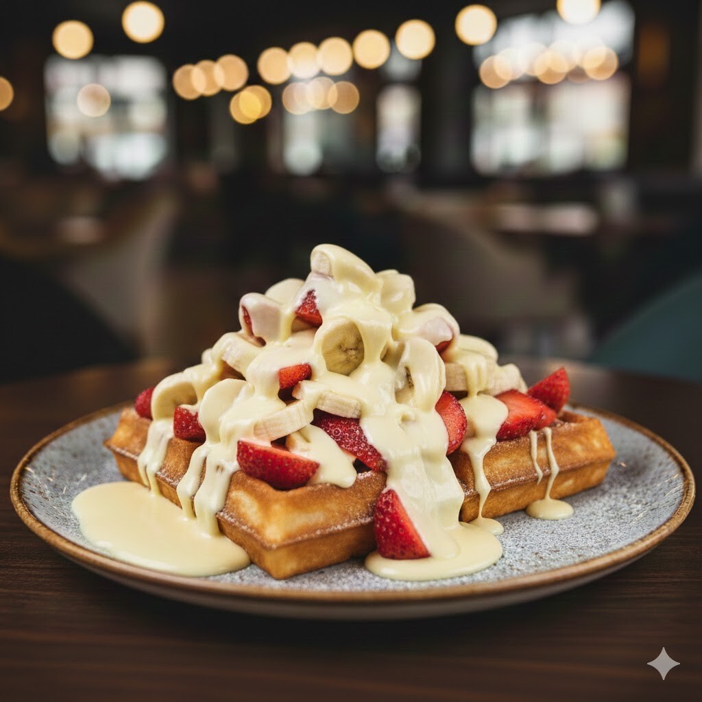Madrid Waffle (Çilek/Muz/Sütlü Çikolata Sosu)