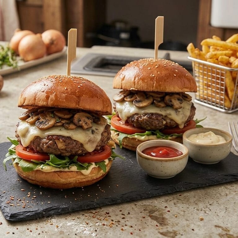 2'li Mantarlı Et Burger + Kızartma