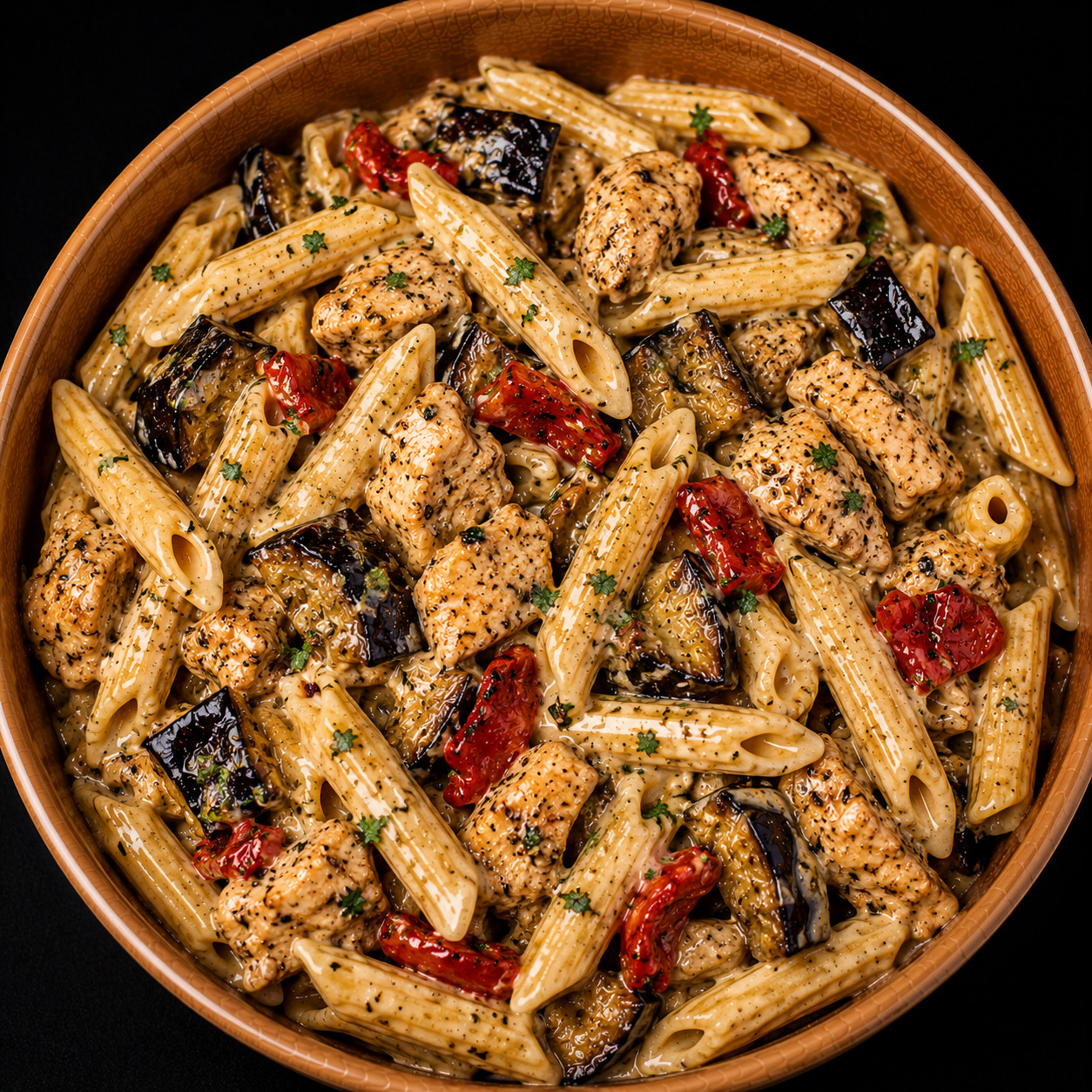 Kremalı Köz Patlıcanlı Tavuklu Penne