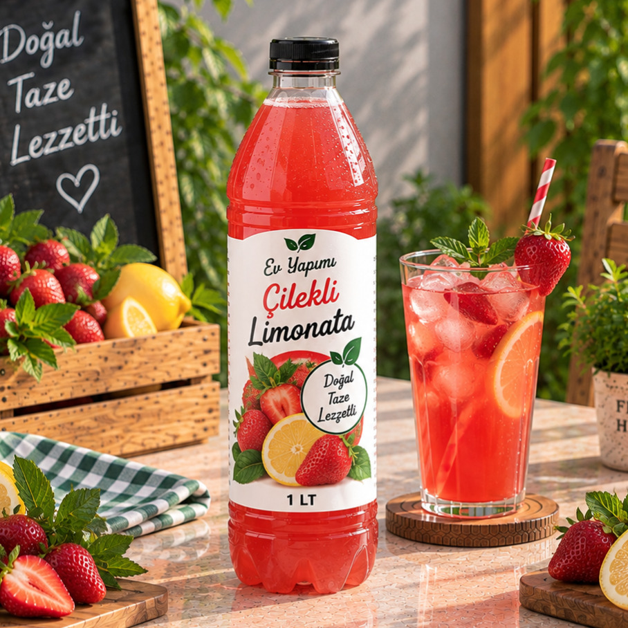 Ev Yapımı Çilek Aromalı Limonata 1 lt