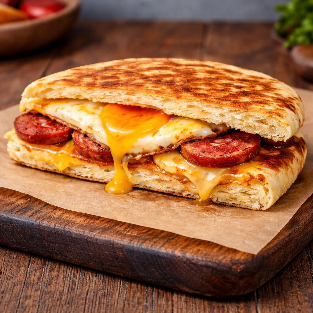 Yumurtalı Sucuklu Bazlama Tost