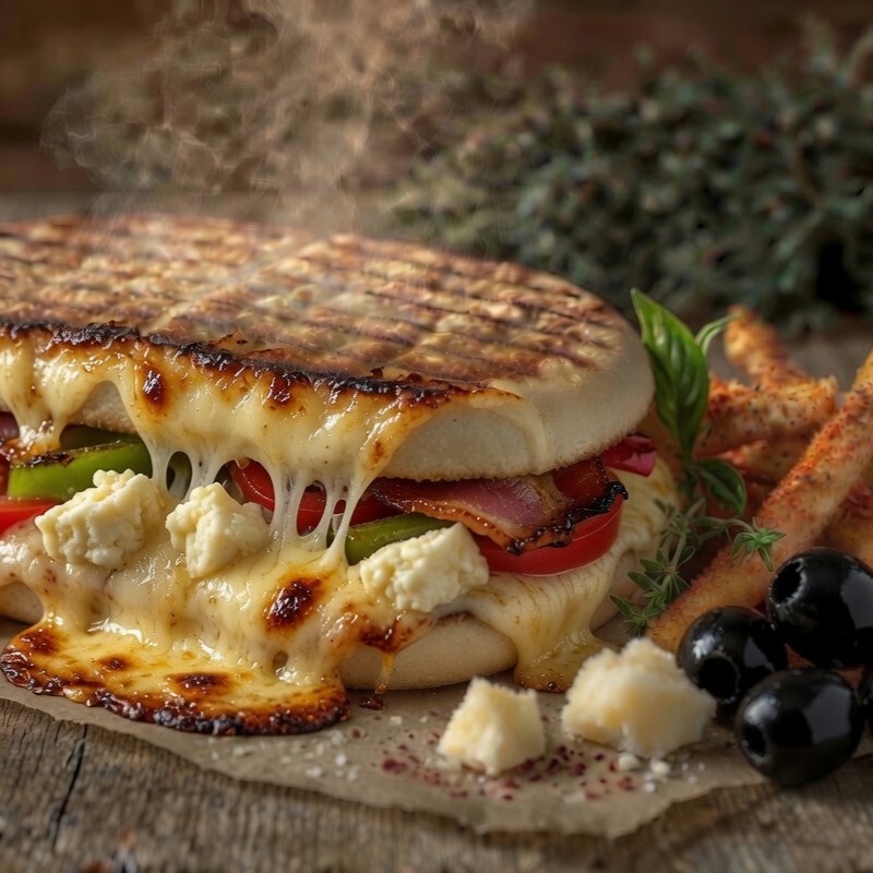 Pastırmalı & Eski Kars Kaşarlı Bazlama Tost & Patates Kızartması