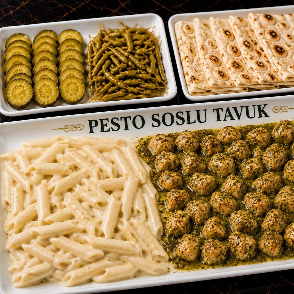 Pesto Soslu Tavuk & Kremalı Penne Makarna