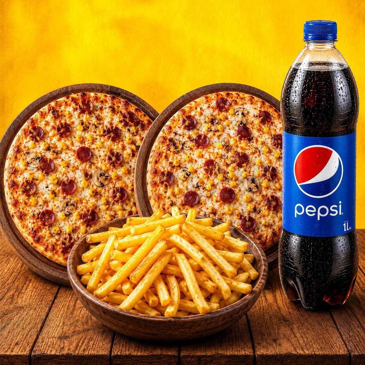 2'li Orta Boy Karışık Pizza 1 Lt Kola ve Patates Kızartması