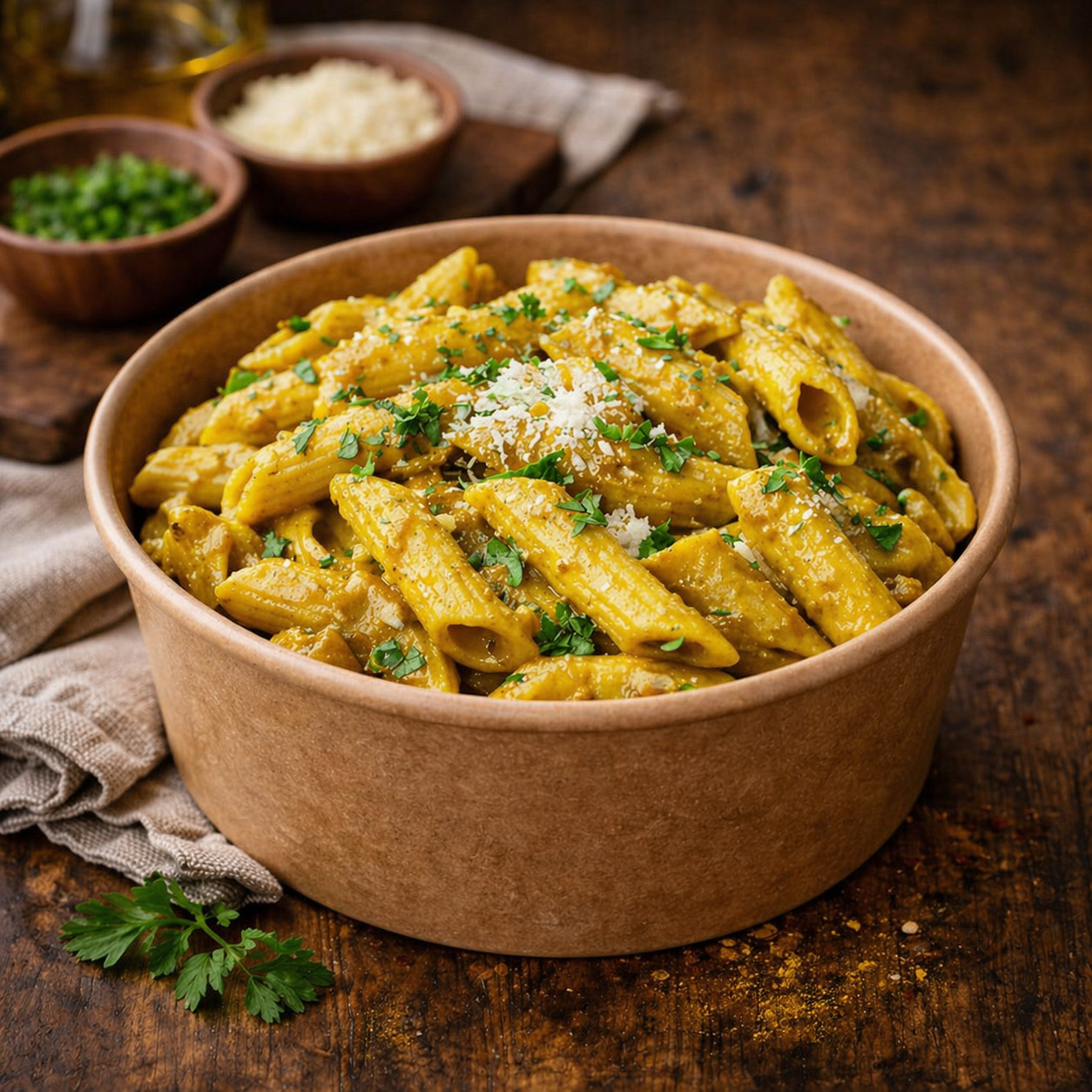 Köri Soslu Tavuklu Penne Bowl Makarna 500 Gr