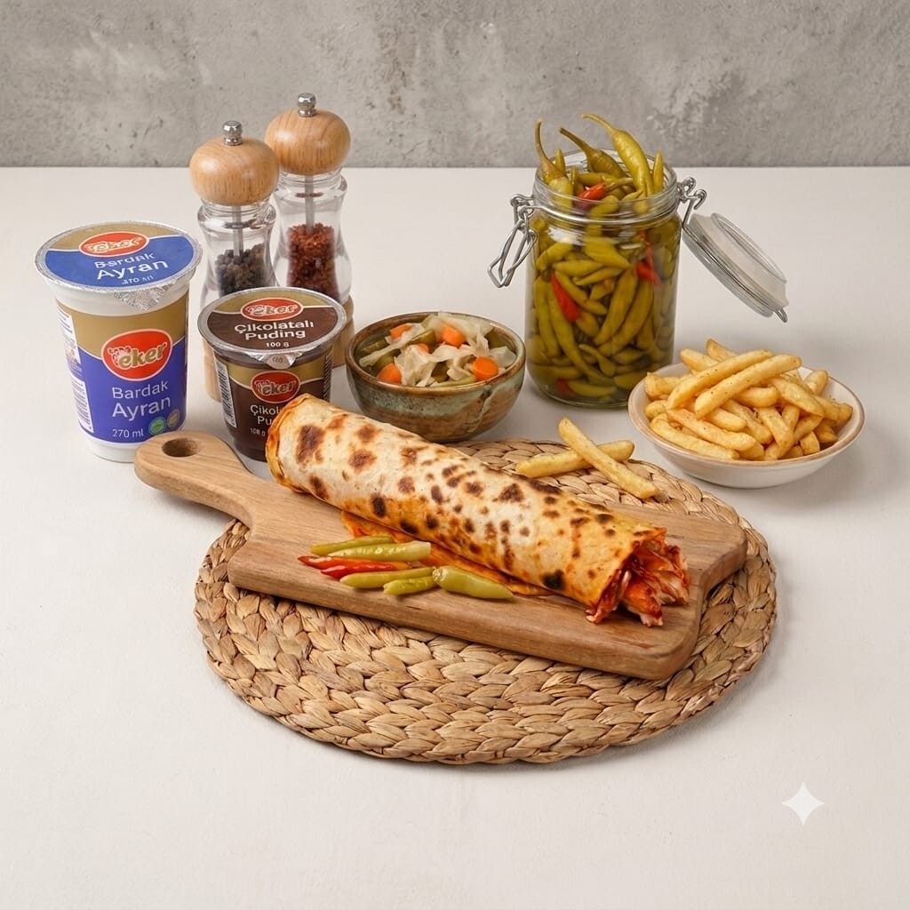 Hatay Usulü Şavurma Ketçaplı Mayonezli Tavuk Döner Dürüm 100 Gram Menü