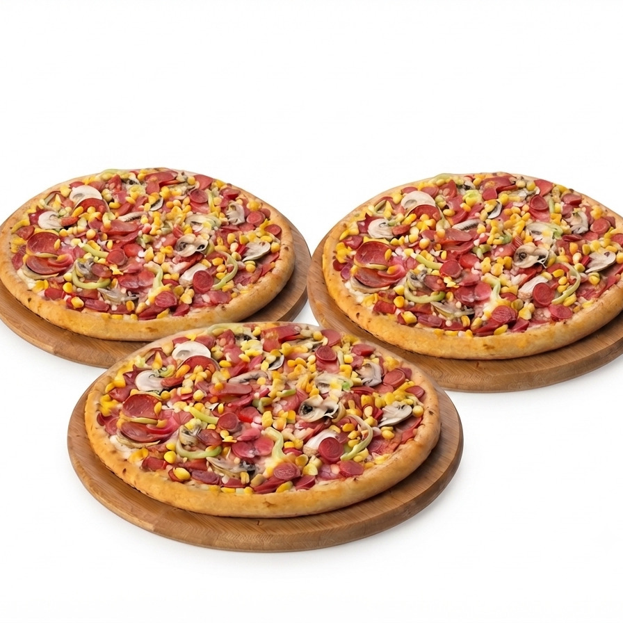 3'lü Karışık Pizza Menü Orta Boy+ 330 ml cola+ Pizza baharatı+ketçpa +mayanoze+