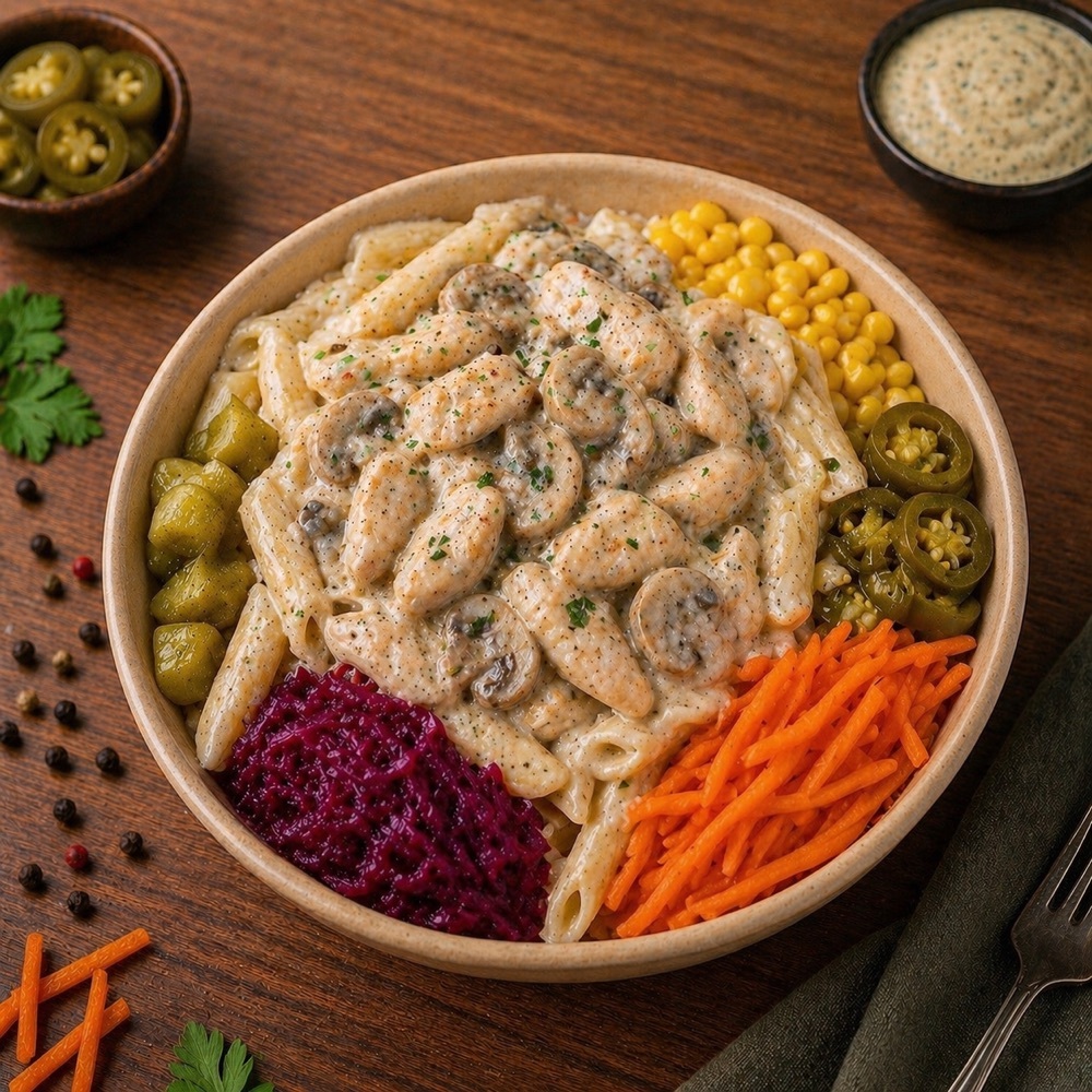 Kremalı Mantarlı Tavuklu Makarna Bowl