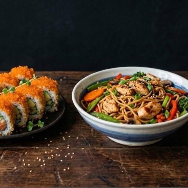 somon roll+tavuklu noodle+1 coca cola 330 ml