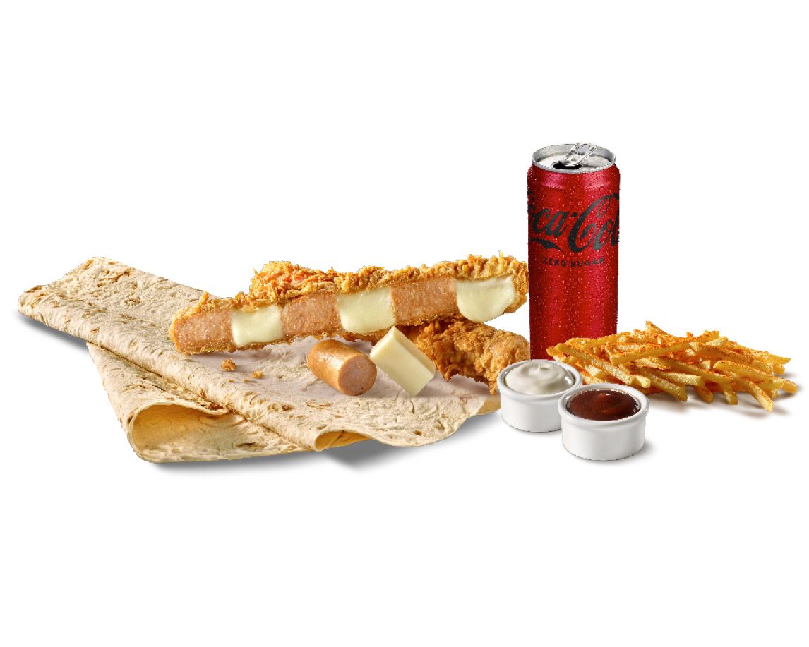 Sosisli Kaşarlı Cajun Şiş Menü