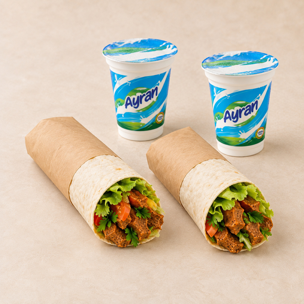 Ekonomik İkili Menü (2x Çiğ Köfte Dürüm + 2x Sütaş Ayran (175 ml))
