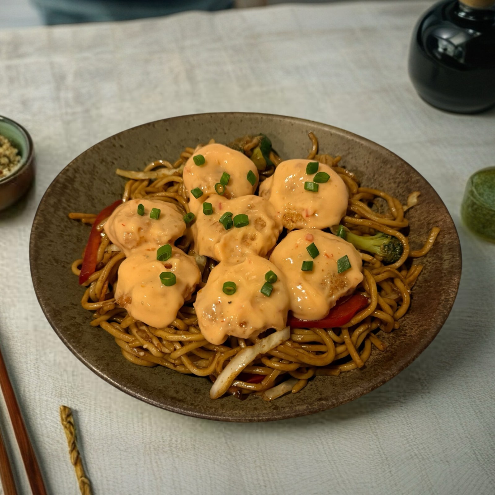 Sebzeli Noodle Üstü Dynamite Shrimps